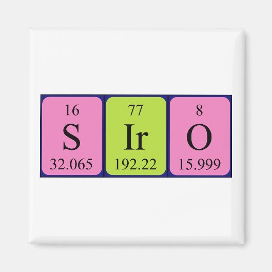 Aimant de nom de table périodique Siro (Devant)