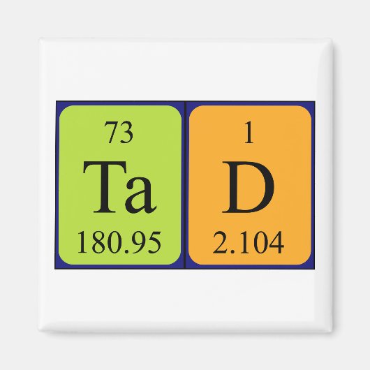 Aimant de nom de table périodique Tad (Devant)