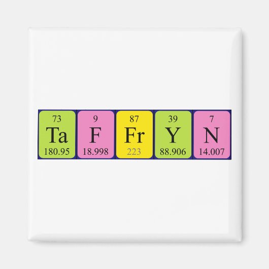 Aimant de nom de table périodique Taffryn (Devant)