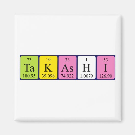 Aimant de nom de table périodique Takashi (Devant)