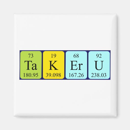 Aimant de nom de table périodique Takeru (Devant)