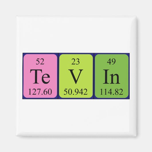 Aimant de nom de table périodique Tevin (Devant)