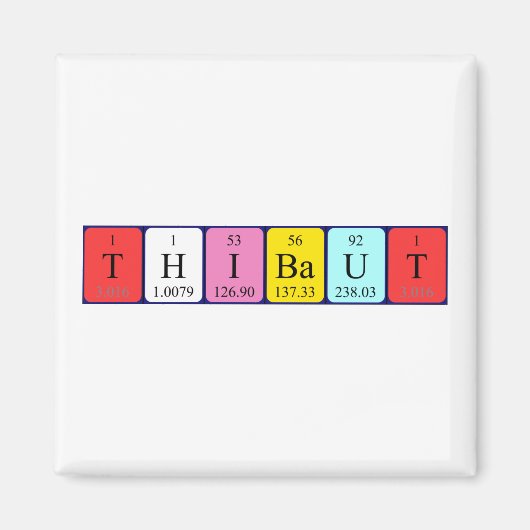 Aimant de nom de table périodique Thibaut (Devant)