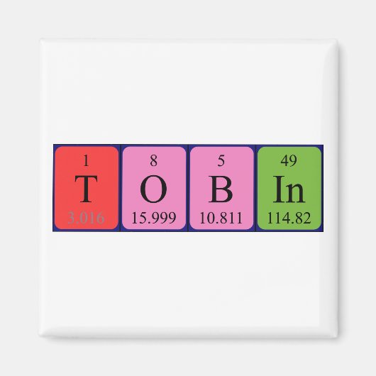 Aimant de nom de table périodique Tobin (Devant)
