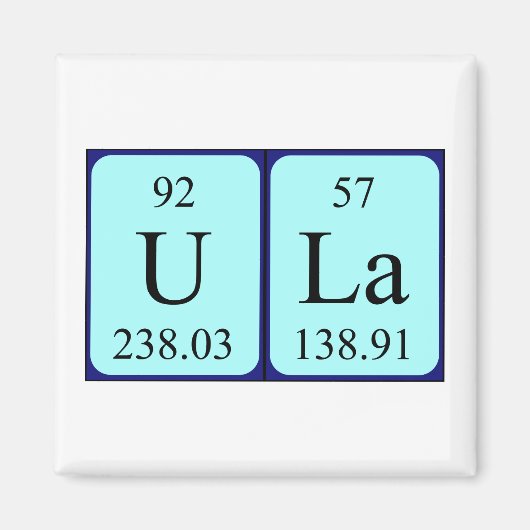Aimant de nom de table périodique Ula (Devant)
