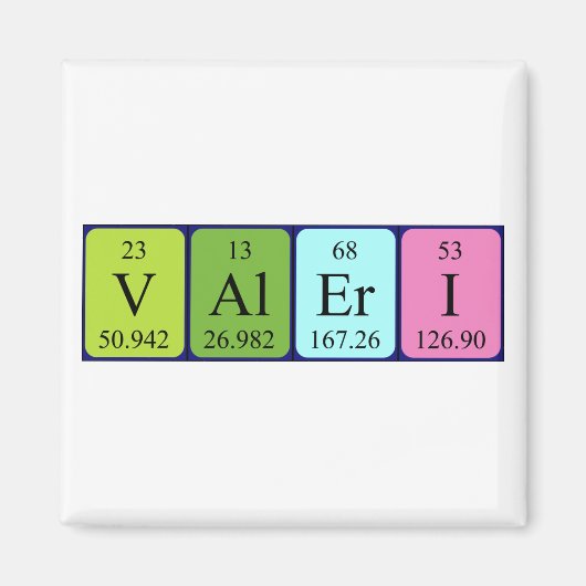 Aimant de nom de table périodique Valeri (Devant)