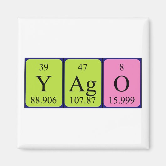 Aimant de nom de table périodique Yago (Devant)