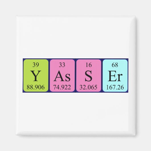 Aimant de nom de table périodique Yasser (Devant)