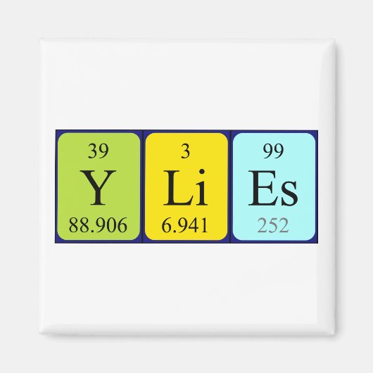 Aimant de nom de table périodique Ylies (Devant)