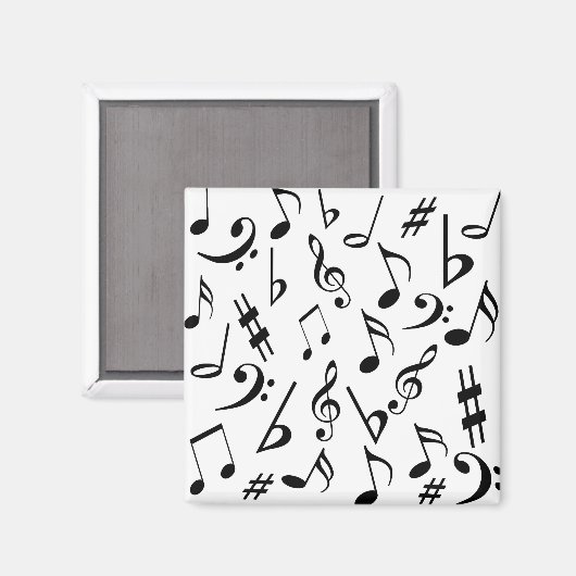Aimant de notes musicales - noir et blanc (Recto/Verso)