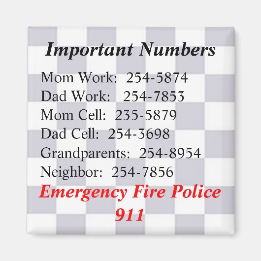 Aimant de numéros importants (Devant)