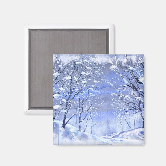 Aimant de peinture de Noël Woods hiver (Recto/Verso)