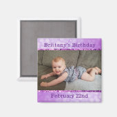 Aimant de rappel personnalisé violet d'anniversair (Recto/Verso)