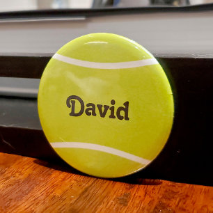 Aimant de réfrigérateur de balle de tennis en text