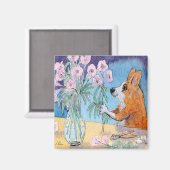 Aimant de réfrigérateur de chien de Corgi, fleur d (Recto/Verso)