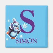 Aimant de réfrigérateur de pingouin initial du gar (Devant)