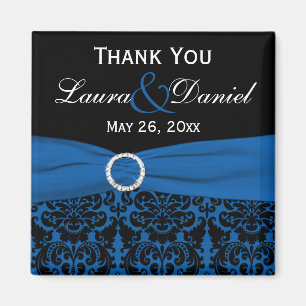 Aimant de remerciement de mariage en damas cobalt