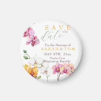 Aimant de sauvegarde de date florale d'orchidée