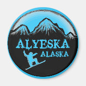 Aimant de snowboard bleu Alyeska Alaska (Devant)