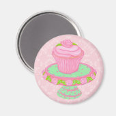 Aimant de soie de cupcake rose (Recto/Verso)