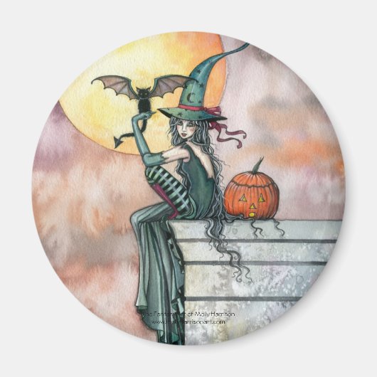 Aimant de sorcière de chat d'Halloween par Molly H (Devant)