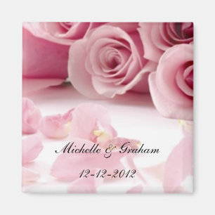 Aimant de souvenir de mariage aux roses roses