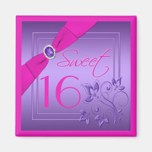 Aimant de Sweet sixteen à fleurs rose et violet