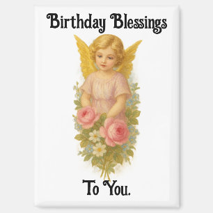 Aimant de vœux d'anniversaire d'ange vintage