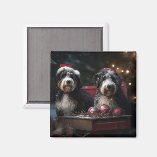 Aimant Décor de Noël Bernedoodle Snowy Sleigh (Recto/Verso)