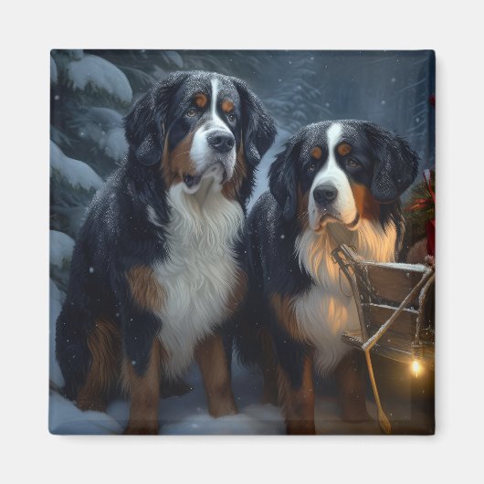 Aimant Décor de Noël Bernese Mountain Snowy (Devant)