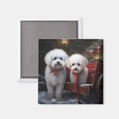 Aimant Décor de Noël Bichon Frise Snowy Sleigh (Recto/Verso)