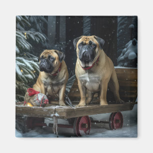 Aimant Décor de Noël Bullmastiff Snowy Sleigh