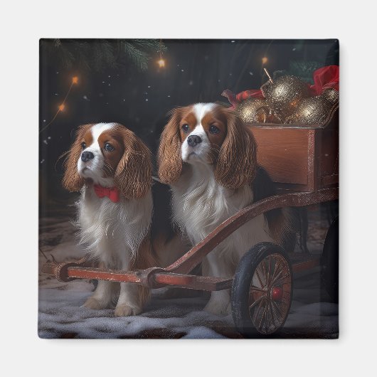 Aimant Décor de Noël Cavalier King Chariot enneigé (Devant)