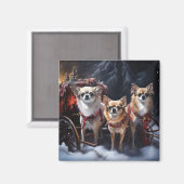 Aimant Décor de Noël Chihuahua Snowy Sleigh (Recto/Verso)