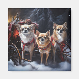 Aimant Décor de Noël Chihuahua Snowy Sleigh