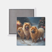 Aimant Décor de Noël Chow Chow Snowy Sleigh (Recto/Verso)