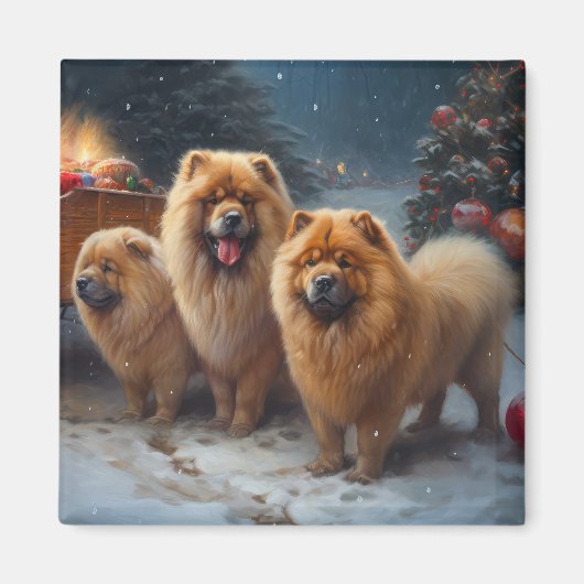 Aimant Décor de Noël Chow Chow Snowy Sleigh (Devant)