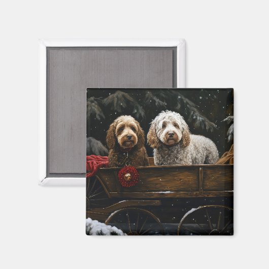 Aimant Décor de Noël Cockapoo Snowy Sleigh (Recto/Verso)