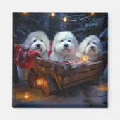 Aimant Décor de Noël Coton De Tulear Snowy Sleigh (Devant)