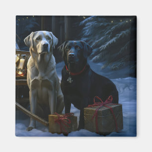 Aimant Décor de Noël de Labrador Snowy Sleigh