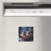 Aimant Décor de Noël du berger australien Snowy Sleigh (In Situ (Lave-vaisselle))