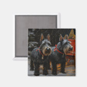 Aimant Décor de Noël écossais Terrier Snowy Sleigh (Recto/Verso)