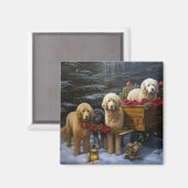 Aimant Décor de Noël Goldendoodle Snowy Sleigh (Recto/Verso)