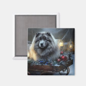 Aimant Décor de Noël Keeshond Snowy Sleigh (Recto/Verso)