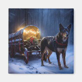 Aimant Décor de Noël Kelpie Snowy Sleigh (Devant)