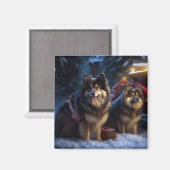 Aimant Décor de Noël Lapphund Snowy Sleigh (Recto/Verso)