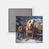 Aimant Décor de Noël Pitbull Snowy Sleigh (Recto/Verso)