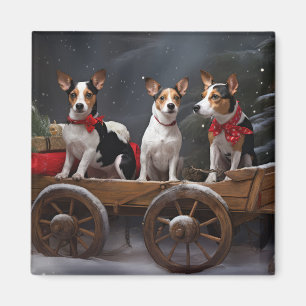 Aimant Décor de Noël Rat Terrier Snowy Sleigh