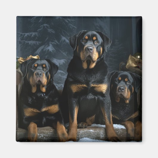 Aimant Décor de Noël Rottweiler Snowy Sleigh (Devant)