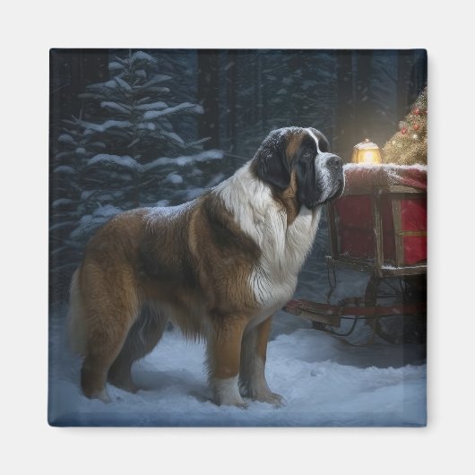 Aimant Décor de Noël Saint Bernard Snowy Sleigh (Devant)